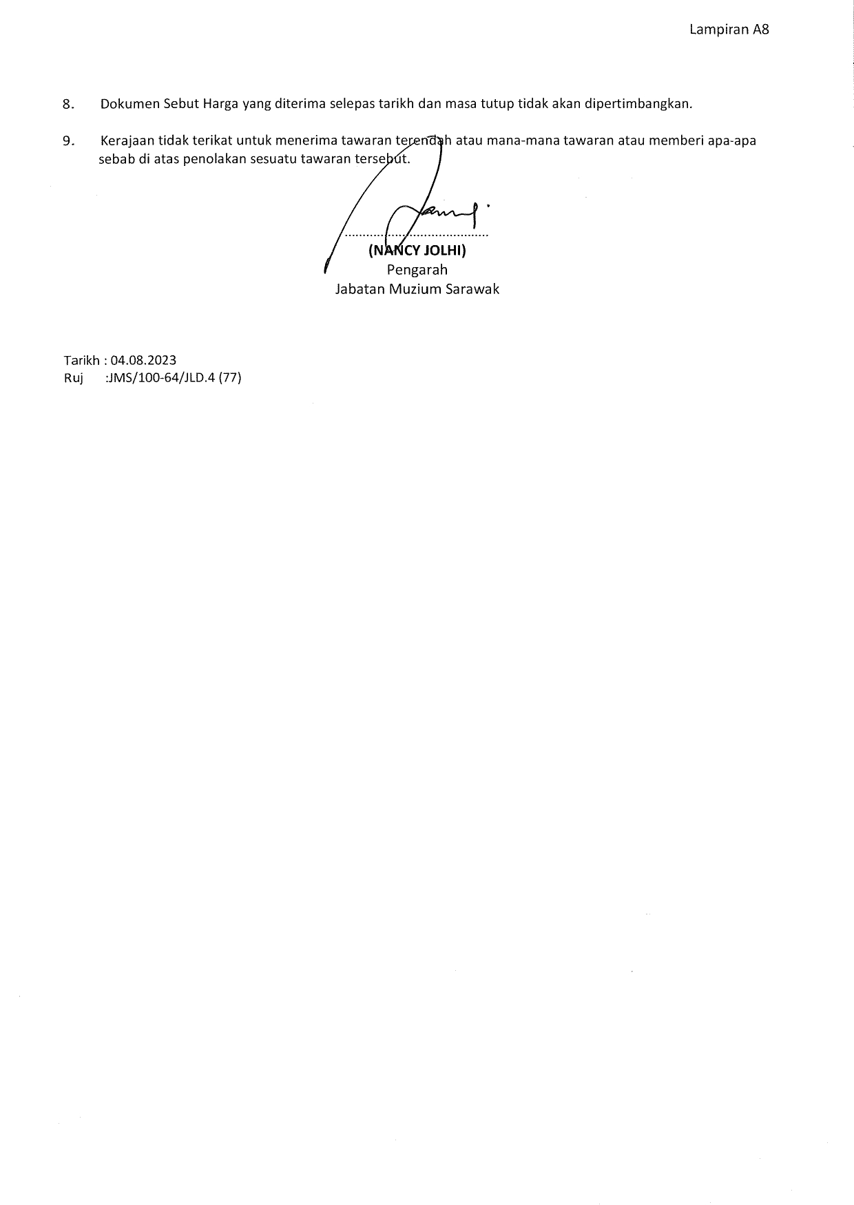 Announcement Sarawak Museum Department